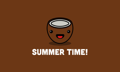 Summer Time Poster with Cute Coconut Illustration