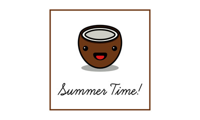Summer Time Poster with Cute Coconut Illustration