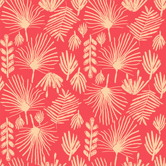 Fototapeta premium Tropical flower, duotone seamless pattern background, hand drawn illustration. Floral bouquet, exotic jungle leaf plant wallpaper, backdrop in doodle style