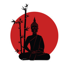 buddha meditation japanese flag vector illustration EPS10