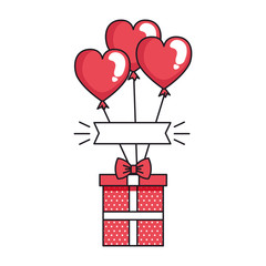 giftbox with heart shaped party balloons