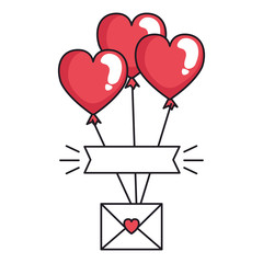 envelope with heart and balloons helium