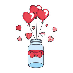 mason jar with heart shaped party balloons