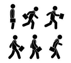 et icons, silhouette man with briefcase, illustration, stick figure pictogram man