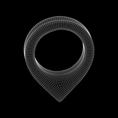 Geo map pin mesh. Place symbol GPS pictogram. Wireframe low poly mesh vector illustration
