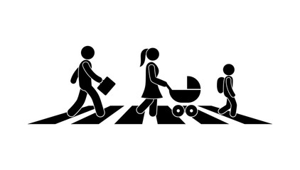 stick figure people at a pedestrian crossing