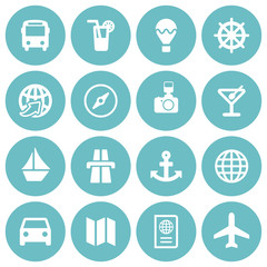 Set of 16 flat travel icons