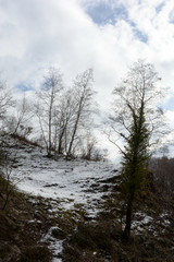 Paesaggio montano innevato, in Campania, Sud Italia. Gennaio 2019.