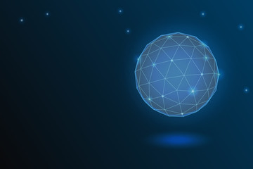 icosahedron. abstract ball of triangles. 3D vector illustration on dark blue background. geometry. flight.