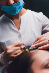 Platelet rich plasma injection procedure. Hair growth stimulation. PRP therapy process.