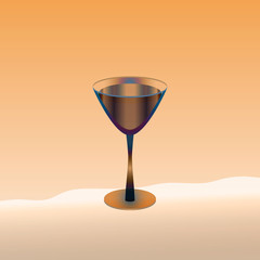 Glass with a drink on the apricot background