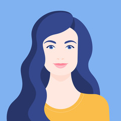 Portrait of a woman. The head of a girl. Avatar. Minimalist. Flat. Vector illustration