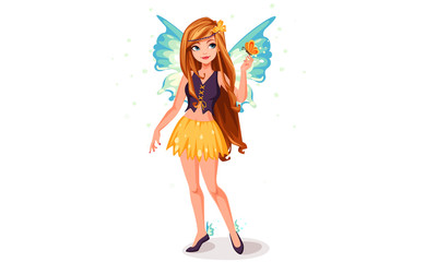 Blue wings fairy standing pose vector