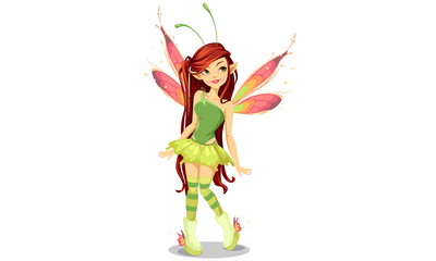 Butterfly Fairy with long hairs standing pose vector