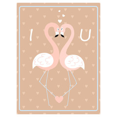 Valentine's day greeting vintage card. Love Flamingo Vector illustration