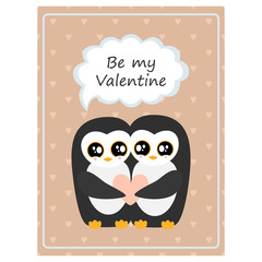 Valentine's day greeting vintage card. Love Penguin Vector illustration