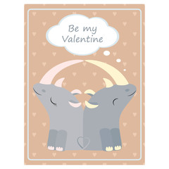 Valentine's day greeting vintage card. Hugging Rhinoceros Vector illustration