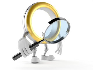 Wedding ring character looking through magnifying glass