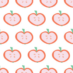 Apple slice background. Vector seamless pattern with illustrated fruits isolated on white. Food illustration. Use for card, menu cover, web pages, page fill, packaging, farmers market, summer fabric.