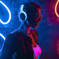 portrait of a girl in neon lighting