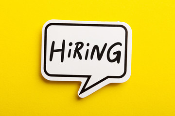 Hiring Speech Bubble Isolated On Yellow Background