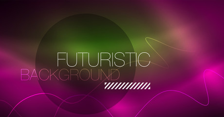 Abstract shiny glowinng color wave design element on dark background - science or technology concept
