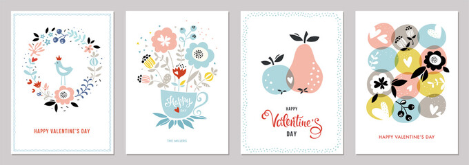 Fototapeta na wymiar Valentine's Cards in scandinavian style. 