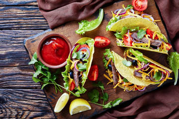 mexican tacos with roasted beef and veggies