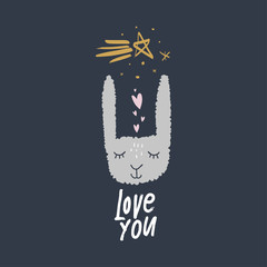Vector cute postcard with little funny rabbit