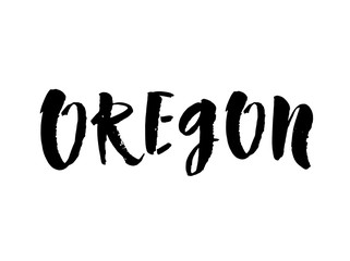 Handwritten american state name Oregon. Calligraphic element for your design. Modern brush calligraphy. Vector