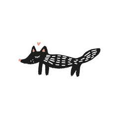 Vector cute hand drawn doodle black fox. Scandinavian style