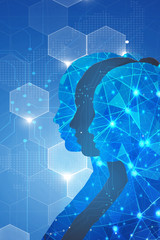 Fototapeta premium Face detection and recognition of digital human Concept of Computer vision and artificial intelligence and biometric facial identification