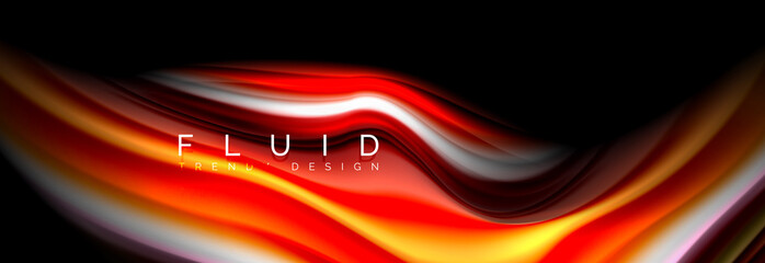 Bright colorful liquid fluid lines on black, modern abstract background