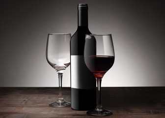 wine bottle with wineglass