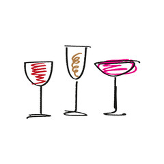 Glasses of cocktails vector hand drawn illustration