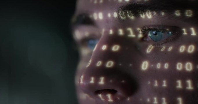 Extreme close-up of young hacker