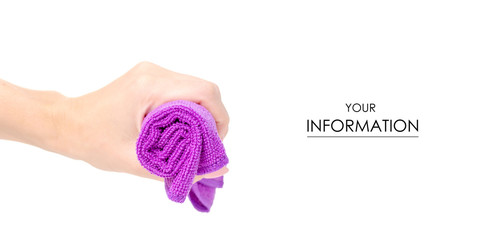 Microfiber purple textile in hand pattern on white background isolation