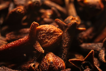 Dried cloves spice. Macro close up photography.