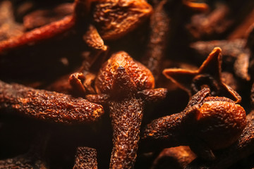 Dried cloves spice. Macro close up photography.