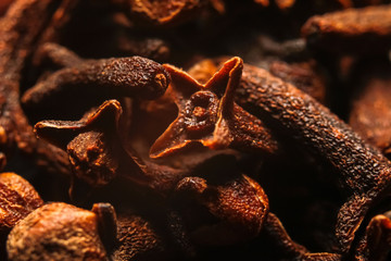 Dried cloves spice. Macro close up photography.