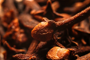 Dried cloves spice. Macro close up photography.