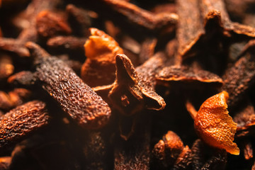 Dried cloves spice. Macro close up photography.