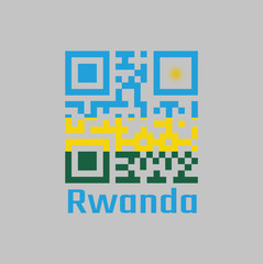 QR code set the color of Rwanda flag, A horizontal tricolor of blue yellow and green with a yellow sun in the upper corner.