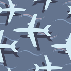 Travel Pattern with Planes above the Sea. Seamless Pattern with Airplanes