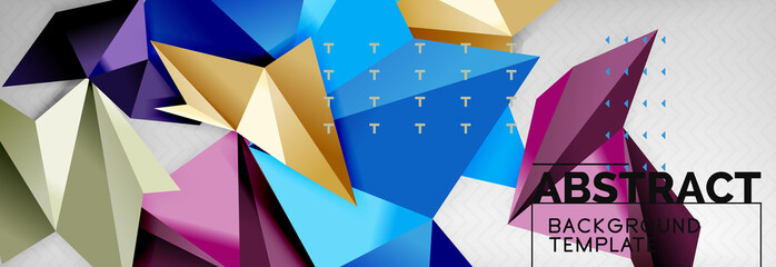 Mosaic triangular 3d shapes composition, geometric modern background. Triangles and polygons design