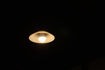 Fototapeta na wymiar 裸電球とランプシェード　The lit-up electric bulb with black background