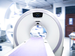 CT Scanner ( Computed Tomography ) isolated on motion blurred CT Scann room background. Clipping...