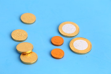 Stack of chocolate euro coins as a concept for finance
