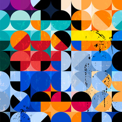 Materiał do szycia abstract seventies style geometric pattern, retro/vintage style, with circles, and grungy structure, vector