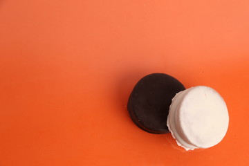 Chocolate cakes and dulce de leche, typical in Argentina. called Alfajores